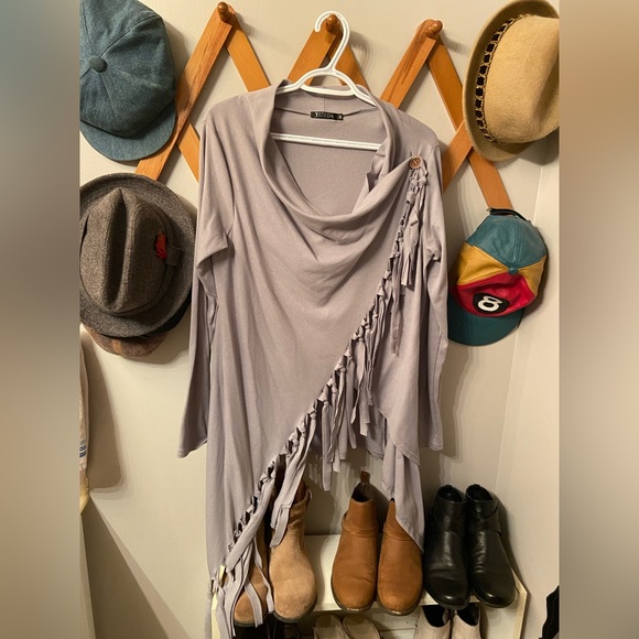 Fringed Faux Wrap Sweater - Picture 1 of 5